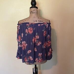 Arizona Jean Company Off-Shoulder Floral Blouse in Purple and Pink